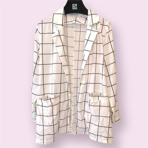 Black White Grid Pattern Blazer
